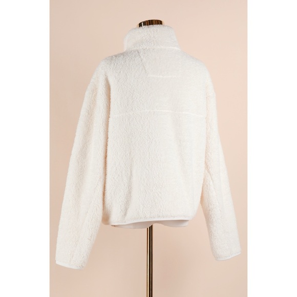 Sz L Girlfriend Collective White Half Zip Pullover Fleece Sherpa Sweatshirt EUC - Picture 4 of 6